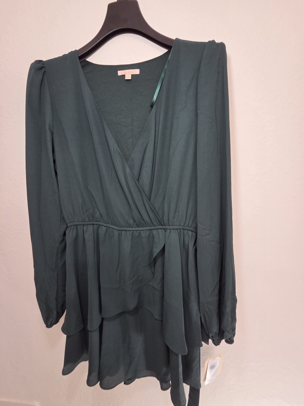 City Studio Forest Green Long Sleeve Wrap Peplum Tunic